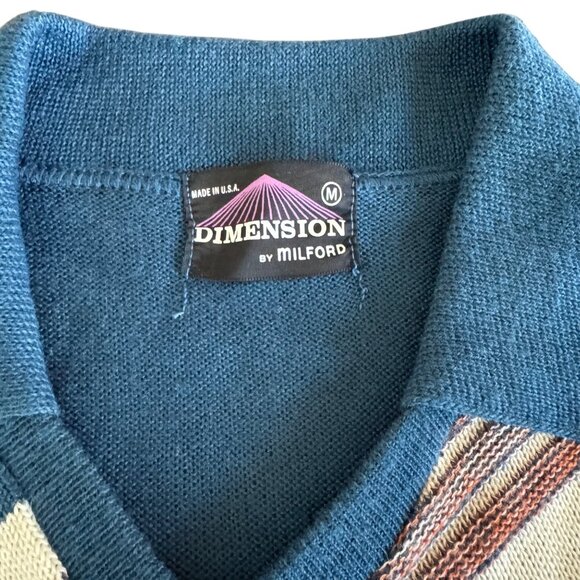 Vintage Dimension by Milford Mens Teal Brown Knit Sweater SS Polo Top USA Size M - Picture 6 of 8